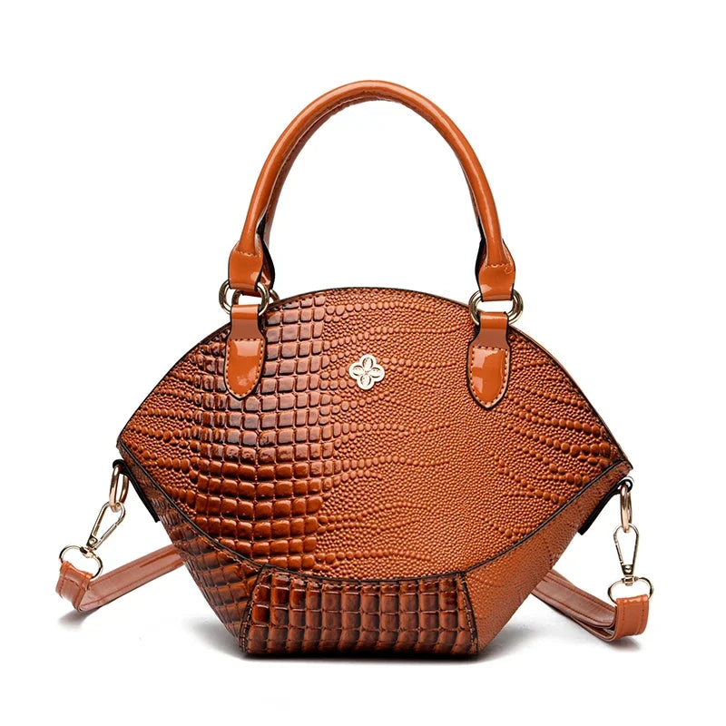 Women's Leather Crocodile Pattern Crossbody Bag: Classic Khaki, Coffee, and Black Handbag