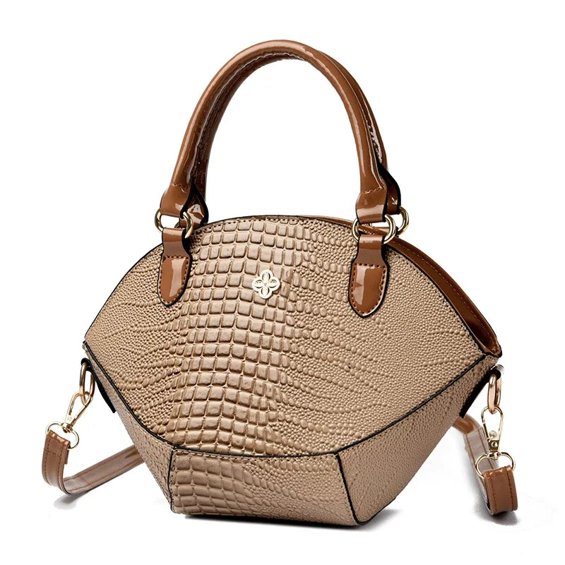 Women's Leather Crocodile Pattern Crossbody Bag: Classic Khaki, Coffee, and Black Handbag