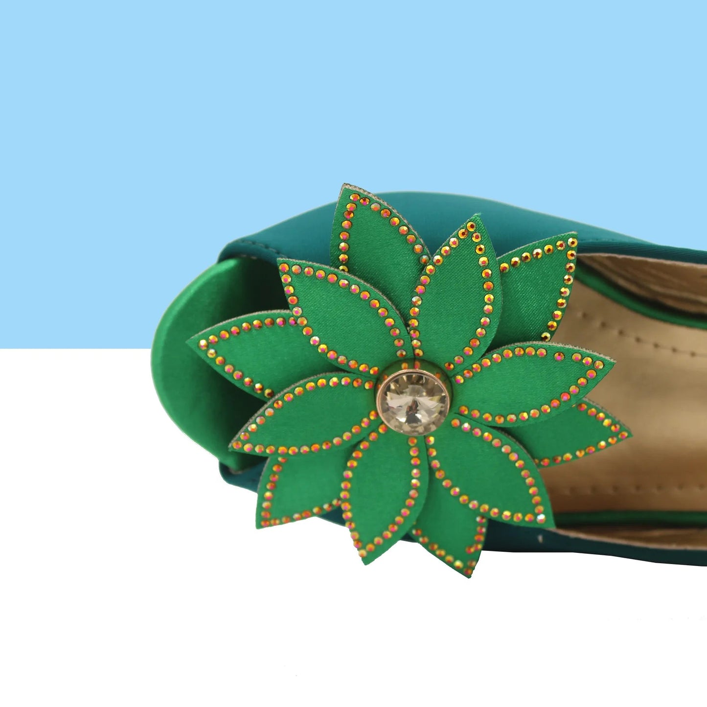 New Design Italian Women’s Shoes and Bag Set in Green - High-Quality Comfortable Heels with Appliqués for Weddings