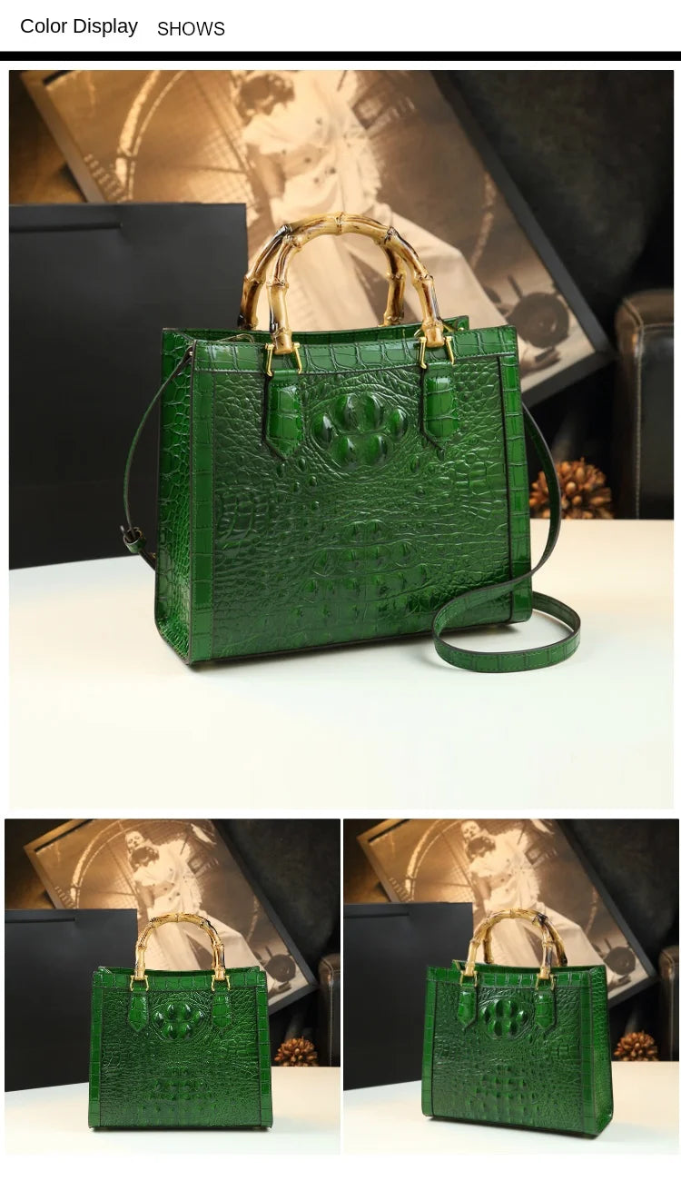 Leather Bamboo Women's Bag: Crocodile Tote and Messenger Bag