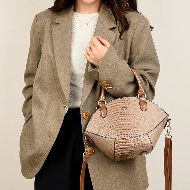 Women's Leather Crocodile Pattern Crossbody Bag: Classic Khaki, Coffee, and Black Handbag