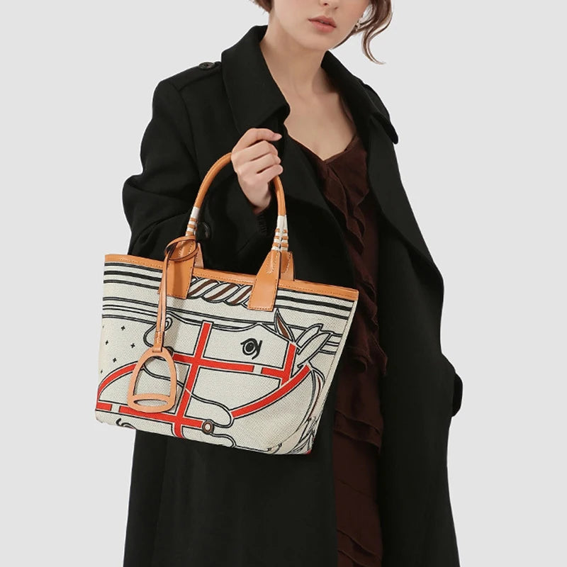 2025 Trendy High-Quality Tote Bag for Women: Geometric Printed Satchel