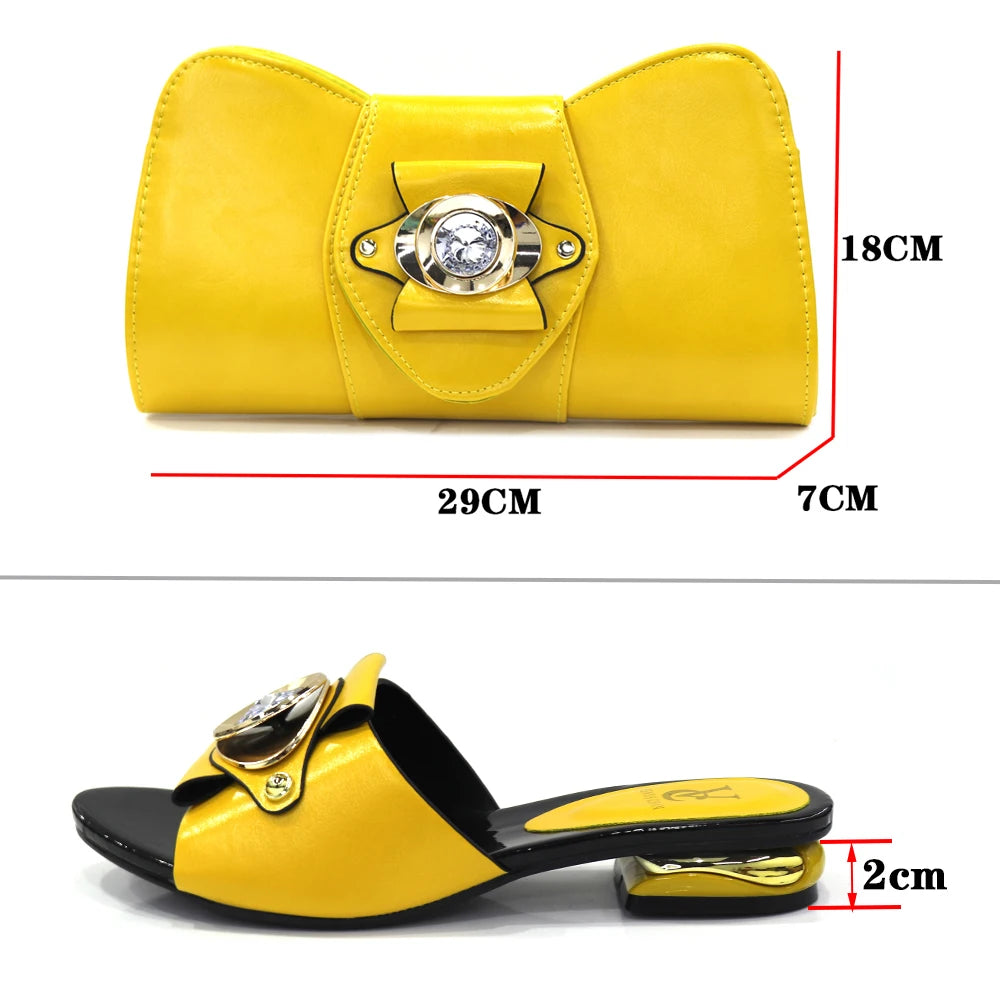 2025 Italian Design Fashion Women's Low Heel Shoes & Bags Set: Comfortable Leather Ladies Slippers