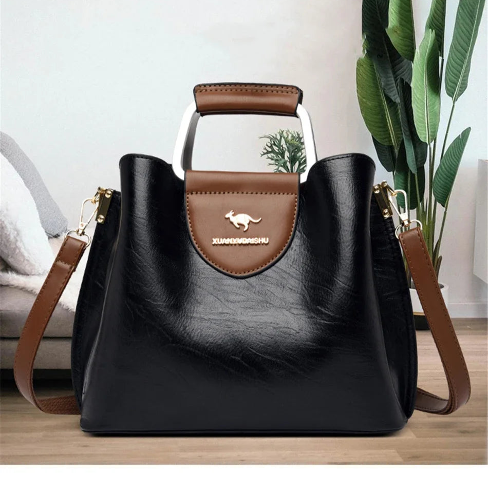 Soft Leather Luxury Handbags: Designer 3-Layer Shoulder & Crossbody Bag for Women