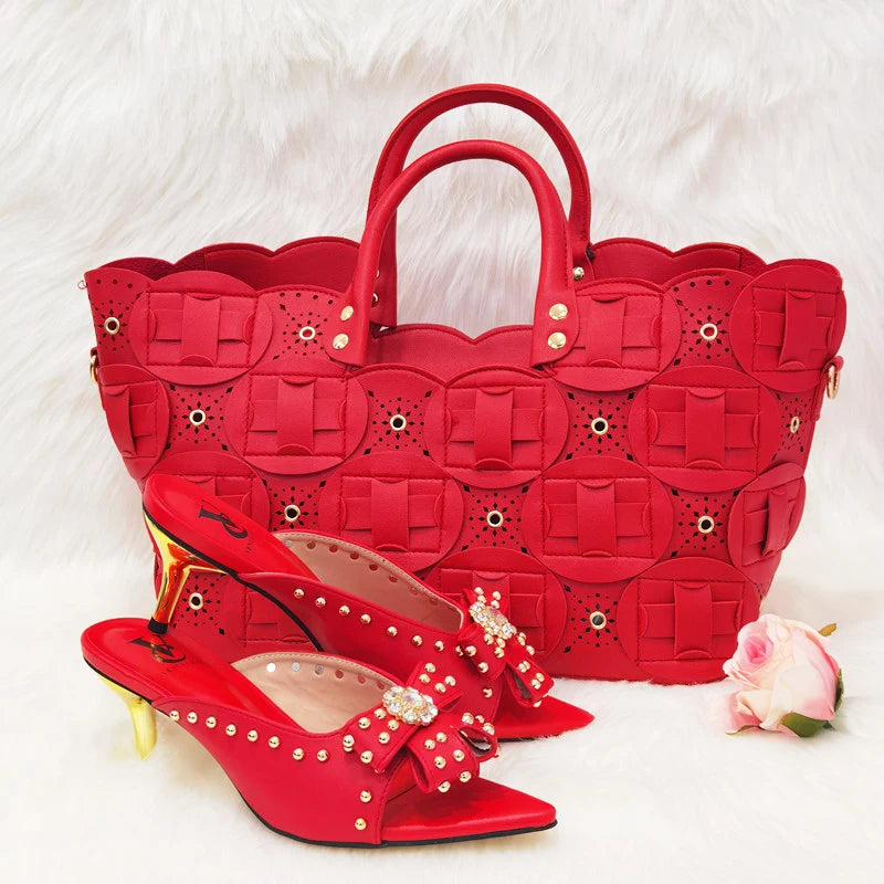 Metal Decoration Party Italian Ladies Shoes and Bags Match Set - Designer Luxury Women’s Shoes and Bag Set 2025