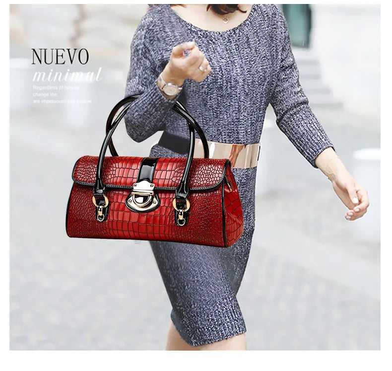 Fashion Portable Temperament Lady Bag Genuine Leather Women Handbags Cowhide Shoulder Tote Middle-aged Mother Bag Wild