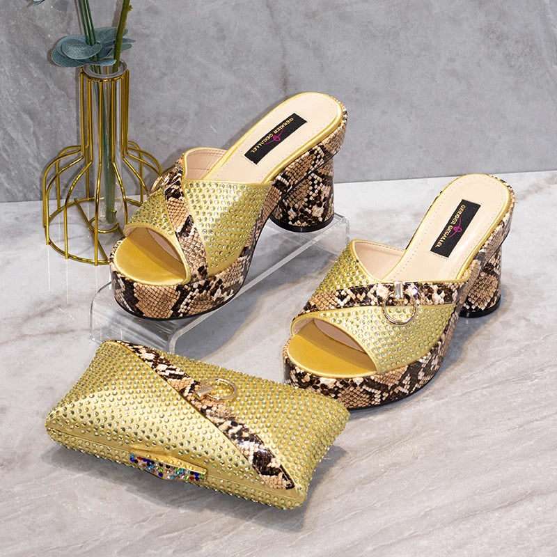 Fashionable Top Italian Designers 2025: Luxury Elegant Clutch Bag & Bright Diamond Snake Print Summer Women’s High Heels