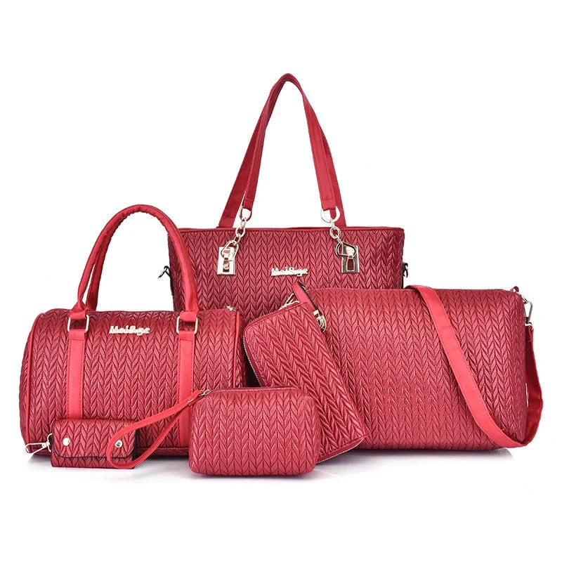 6-Piece Set: New Fashion Leather Shoulder Messenger Bag & Luxury Designer Tote for Women