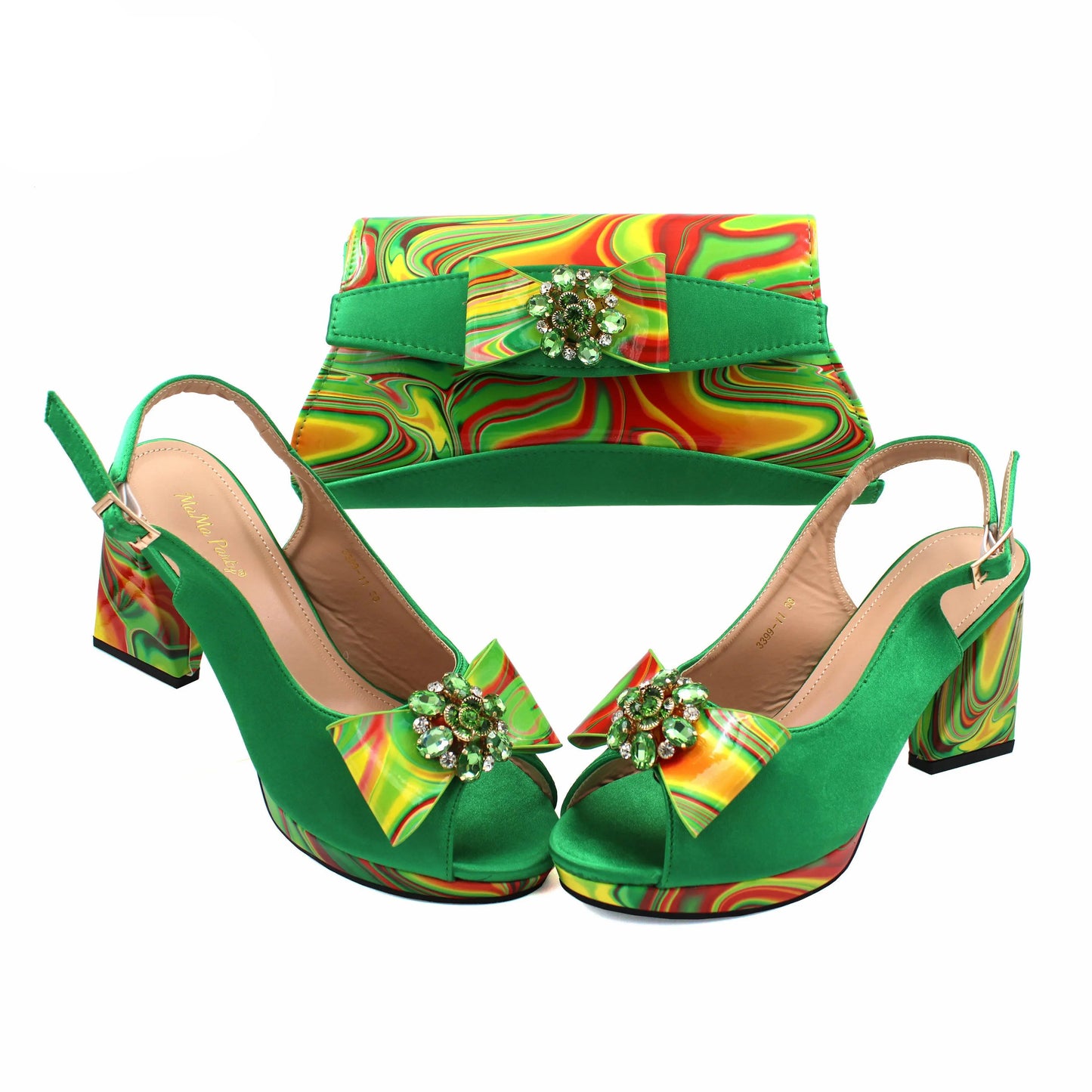 2025 Italian Design Green Appliqué Sandals & Matching Bag Set for Women