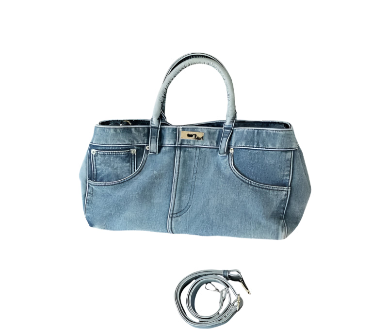 Women's Vintage Denim Tote Bag: Retro Personalized Large Capacity Shoulder Handbag