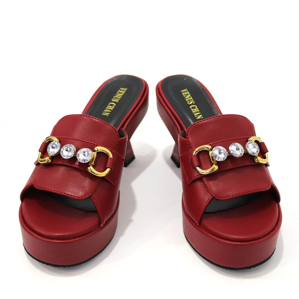 2025 Women's High Heel Shoes & Bags Collection: Open Toe Leather with Elegant Decoration