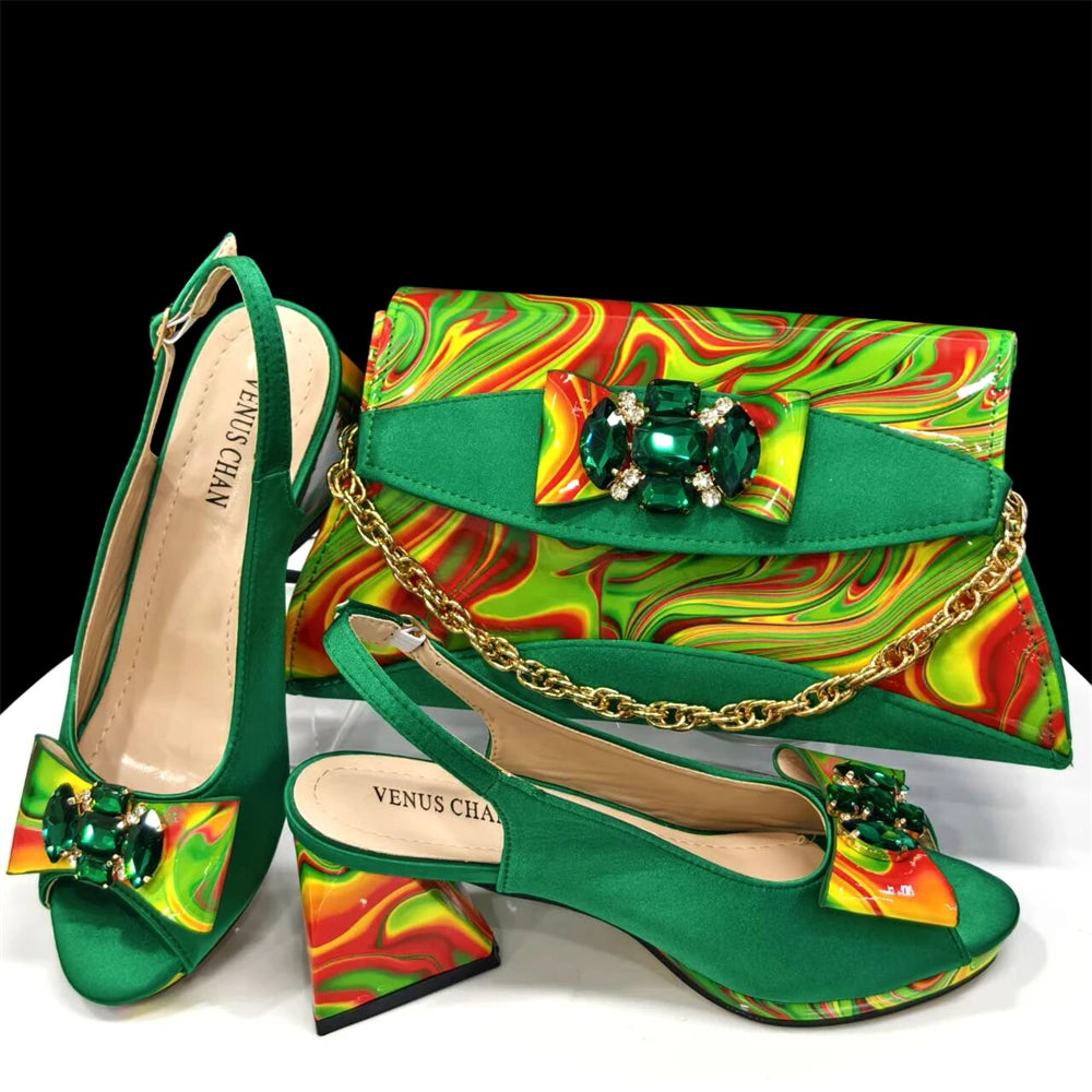 2025 New Item Italian Popular Style Shoes and Bag Set - Fashion Diamond Decorated Women's High Heels and Handbag