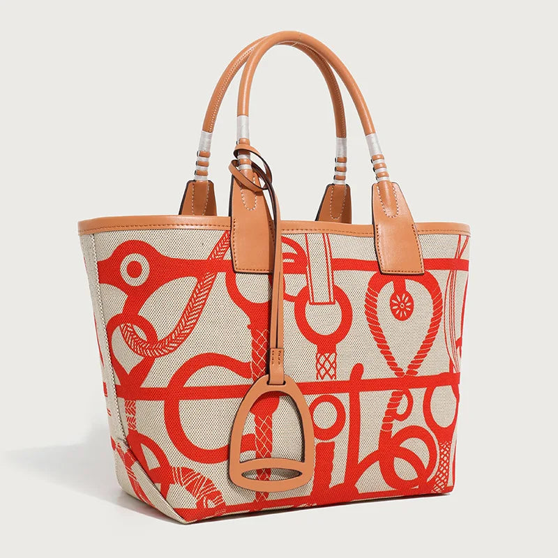 2025 Trendy High-Quality Tote Bag for Women: Geometric Printed Satchel