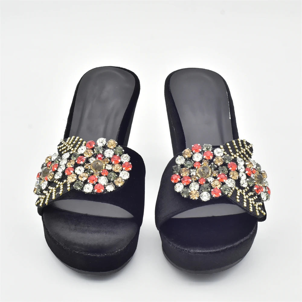 Elegant Italian Wedge Shoes & Bag Matching Set with Appliqués for Women - Perfect for Wedding & Bridal High Heels Pumps