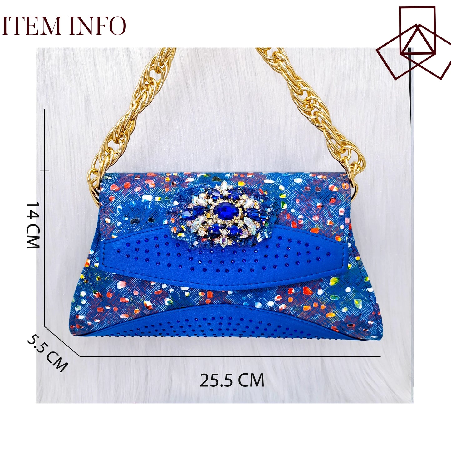 The Latest All-Match French Open-Toe Rhinestone Stiletto Low Heel Shoes & Royal Blue Women's Bag Set