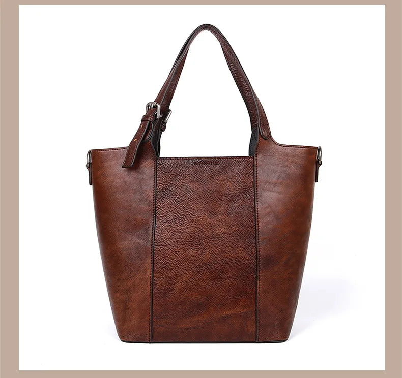 2025 New Women's Vintage Barrel-Shaped Leather Handbag: Luxury Cowhide