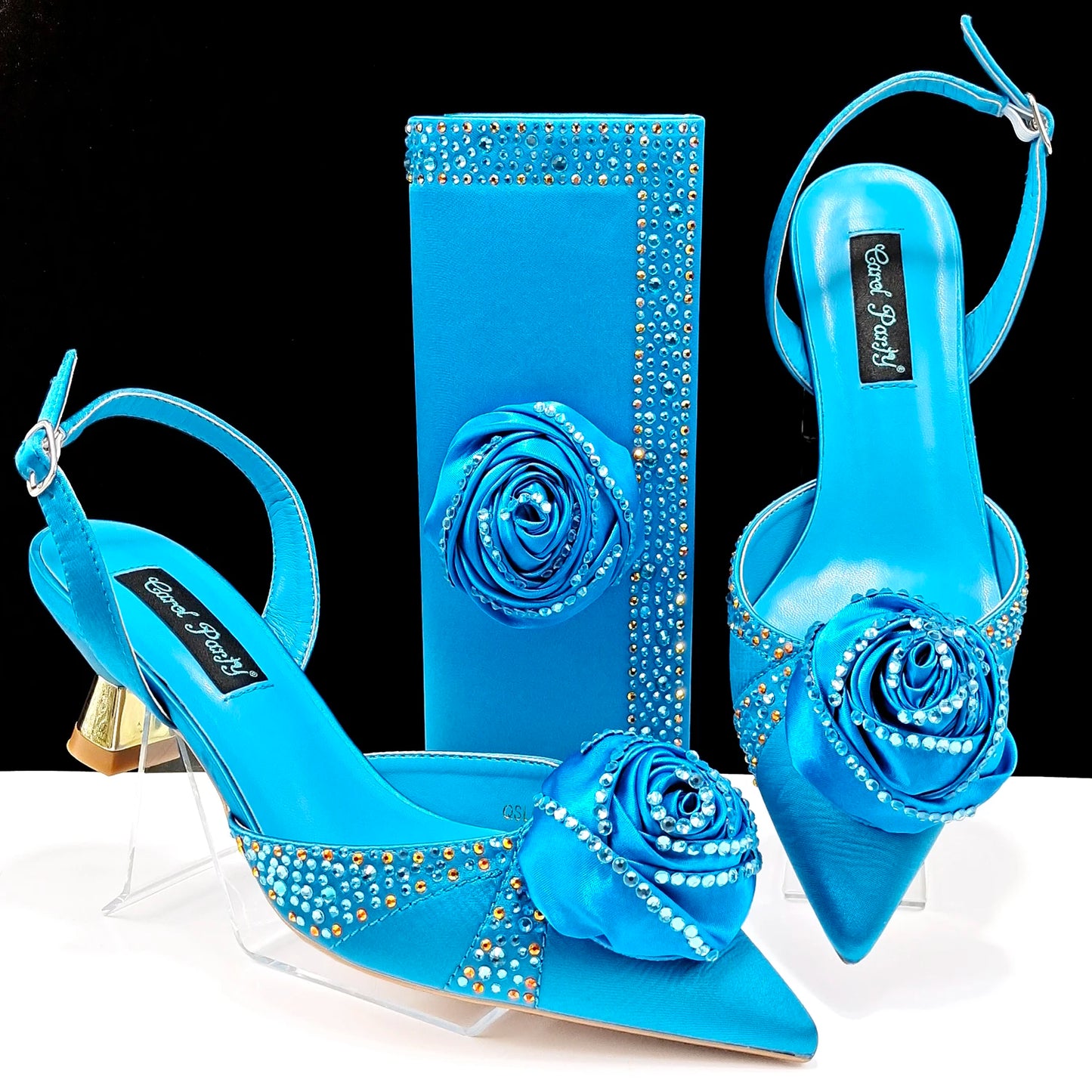 Beautiful High-Quality Ladies Shoes & Bags Set: Latest Gold Italian Design for Parties