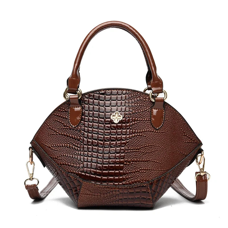 Women's Leather Crocodile Pattern Crossbody Bag: Classic Khaki, Coffee, and Black Handbag