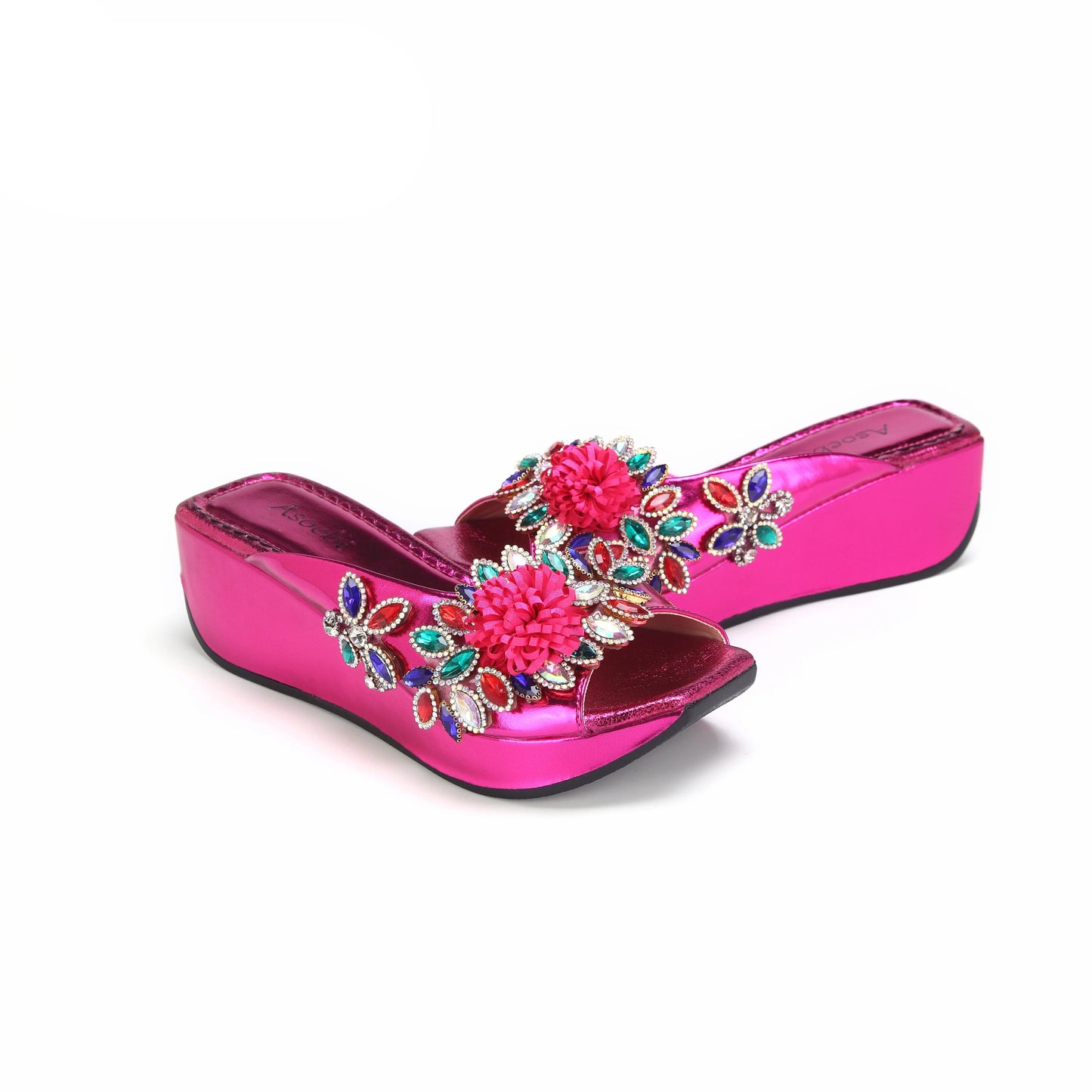 2025 Elegant Fuchsia Floral Peep Toe Slippers & Matching Bag Set for Women's Special Events