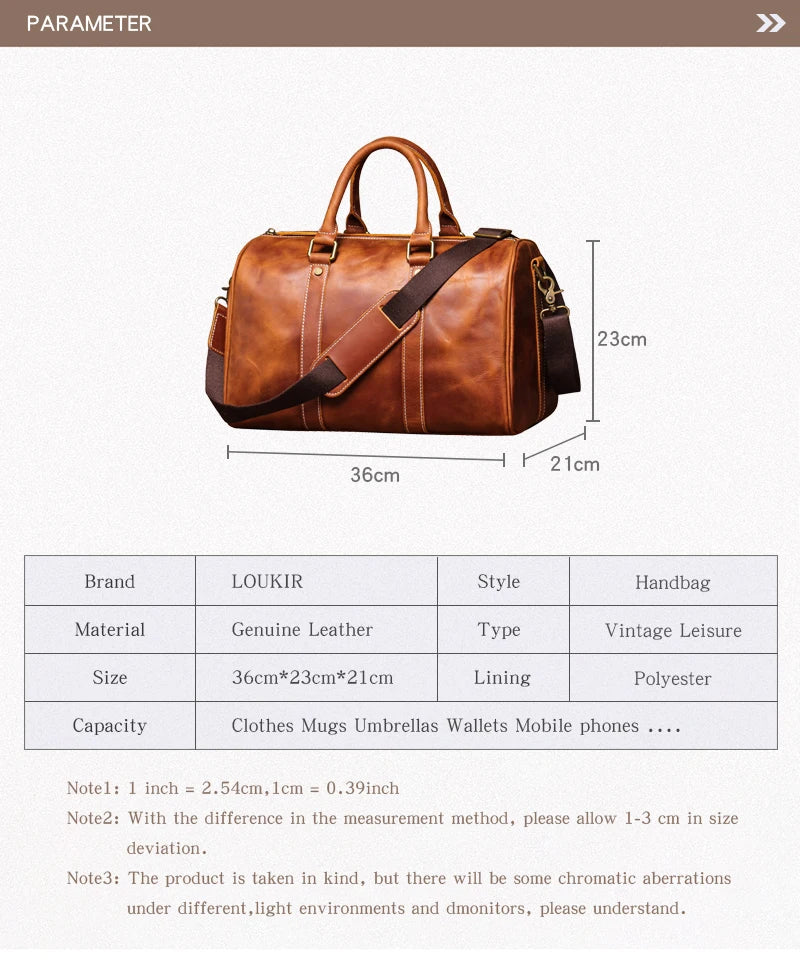 Men's Genuine Leather Handbag – Short Travel Bag & Women's Fitness Luxury Shoulder Messenger Luggage Bag