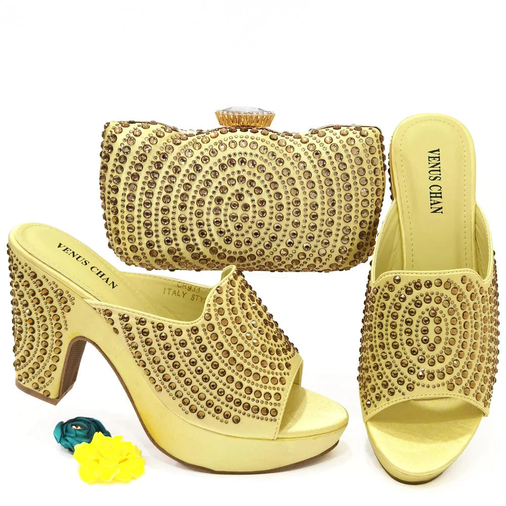 2025 Italian Style Women’s Banquet Shoes & Bag Set: Rhinestone Decoration with High Heels