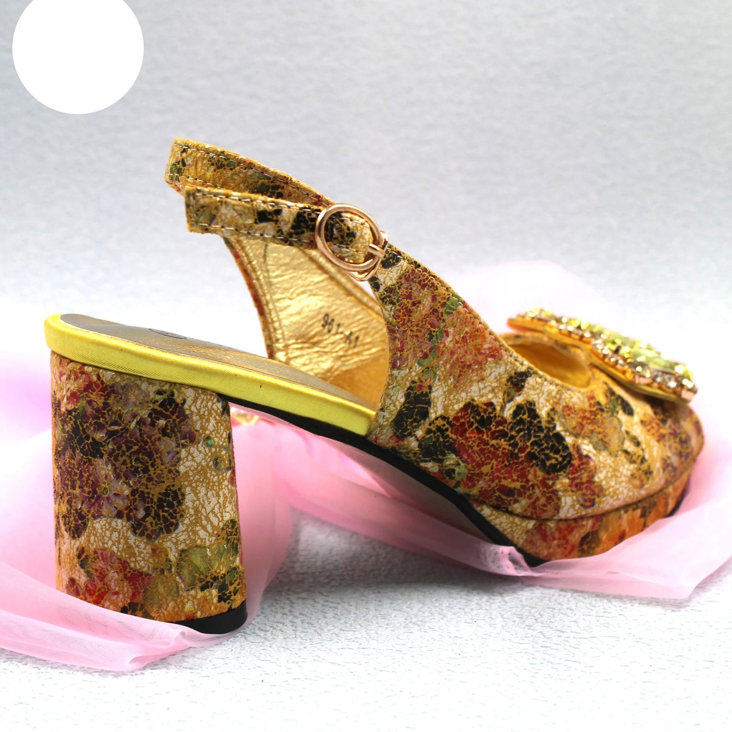 2025 Elegant Yellow Comfort Heels & Bag Set for Women - High-Quality Italian Design with Sparkling Crystals