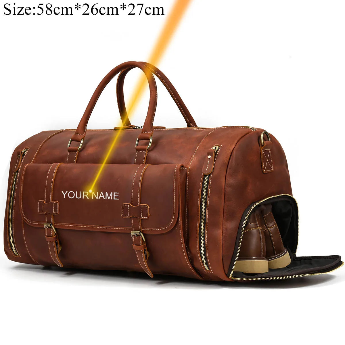 Genuine Leather Men's Travel Bag with Shoe Pocket – Retro Crazy Horse Leather Large Capacity Luggage Bag for Business Trips