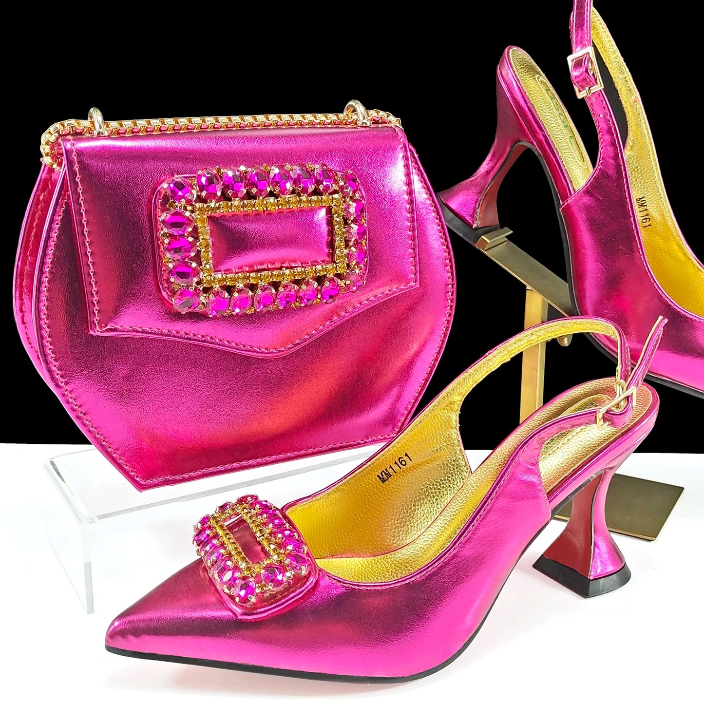 Italian Design Rhinestone-Encrusted Ladies Party Shoes & Special Bag Set - Women’s High Heels with Dual Purpose Wedding Bag