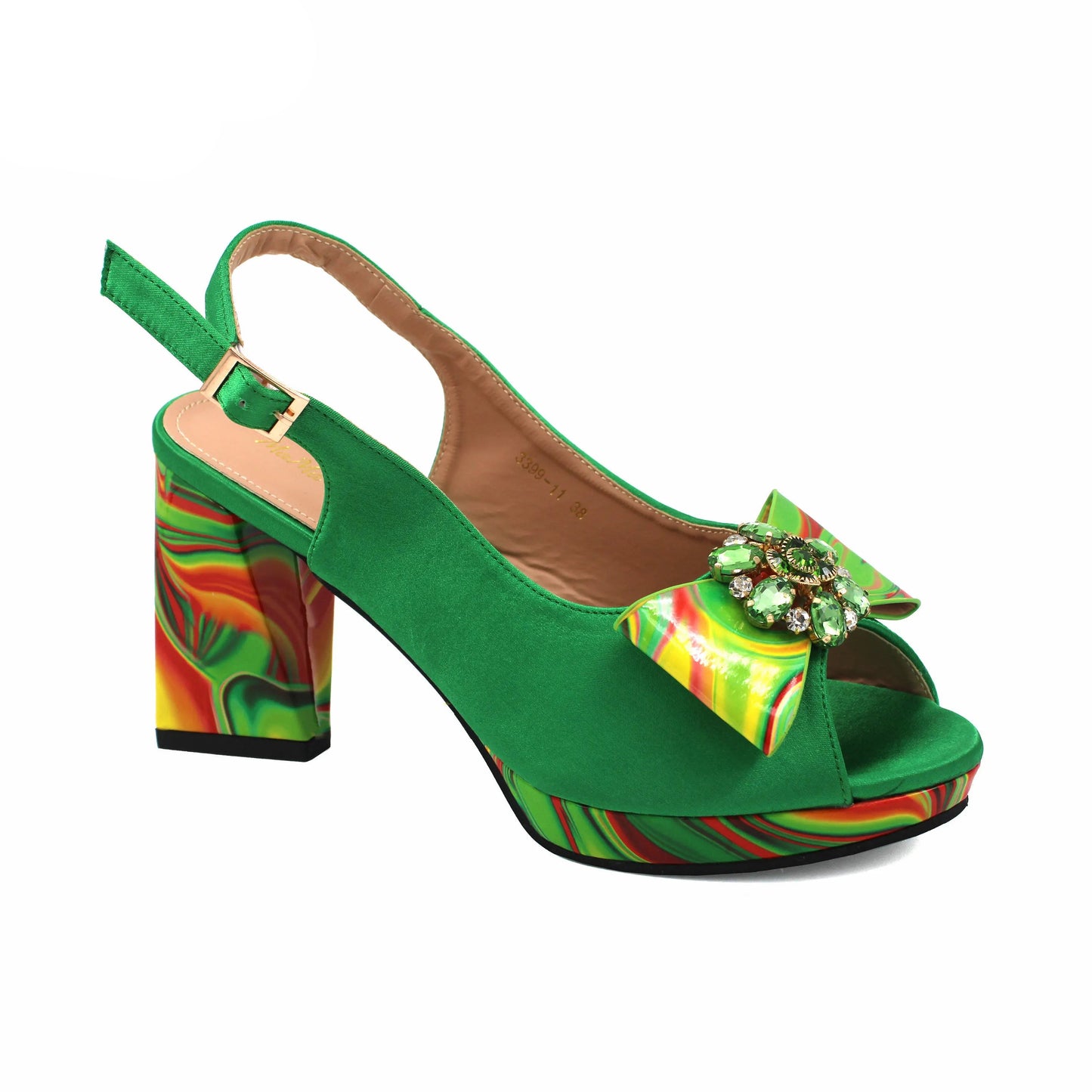 2025 Italian Design Green Appliqué Sandals & Matching Bag Set for Women