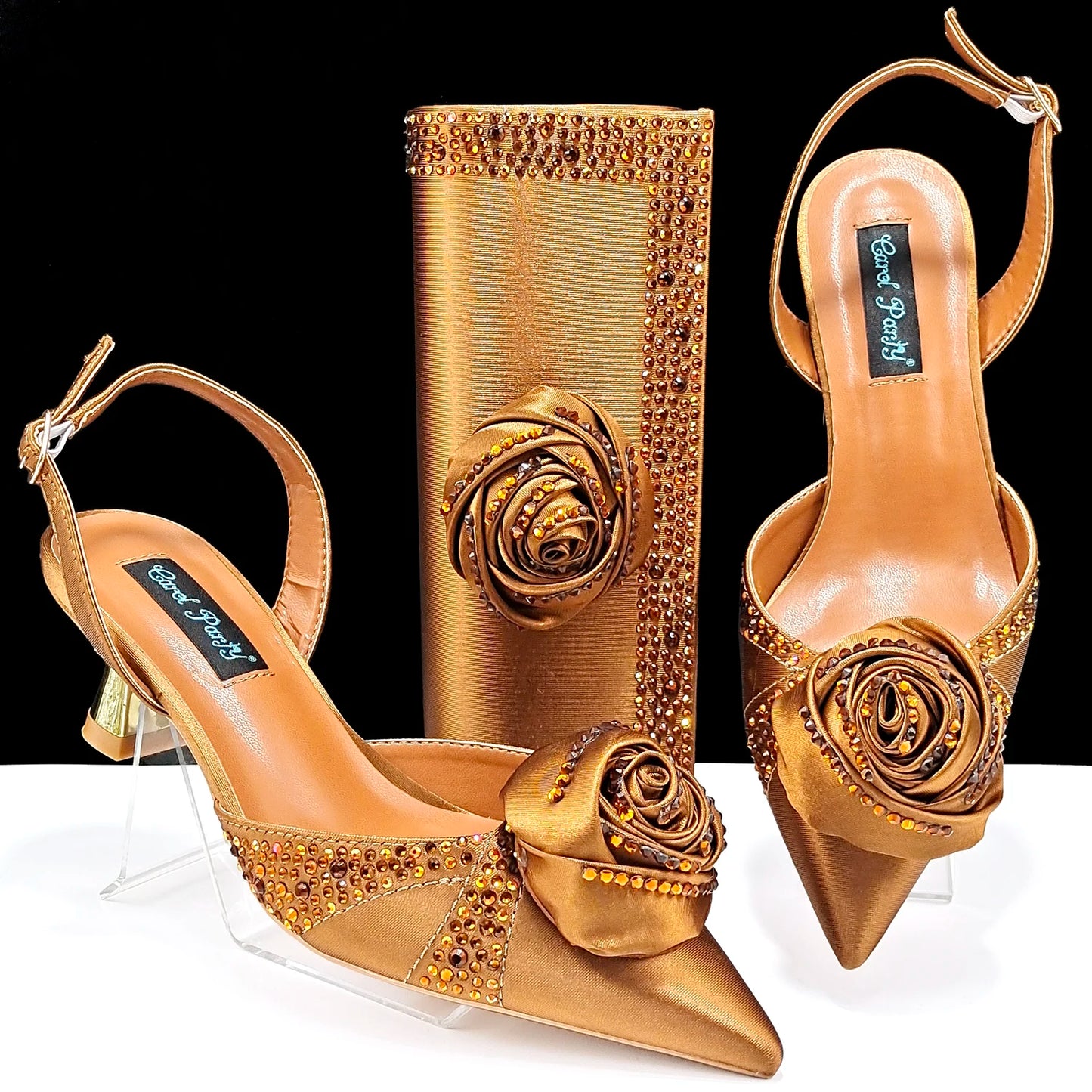 Beautiful High-Quality Ladies Shoes & Bags Set: Latest Gold Italian Design for Parties