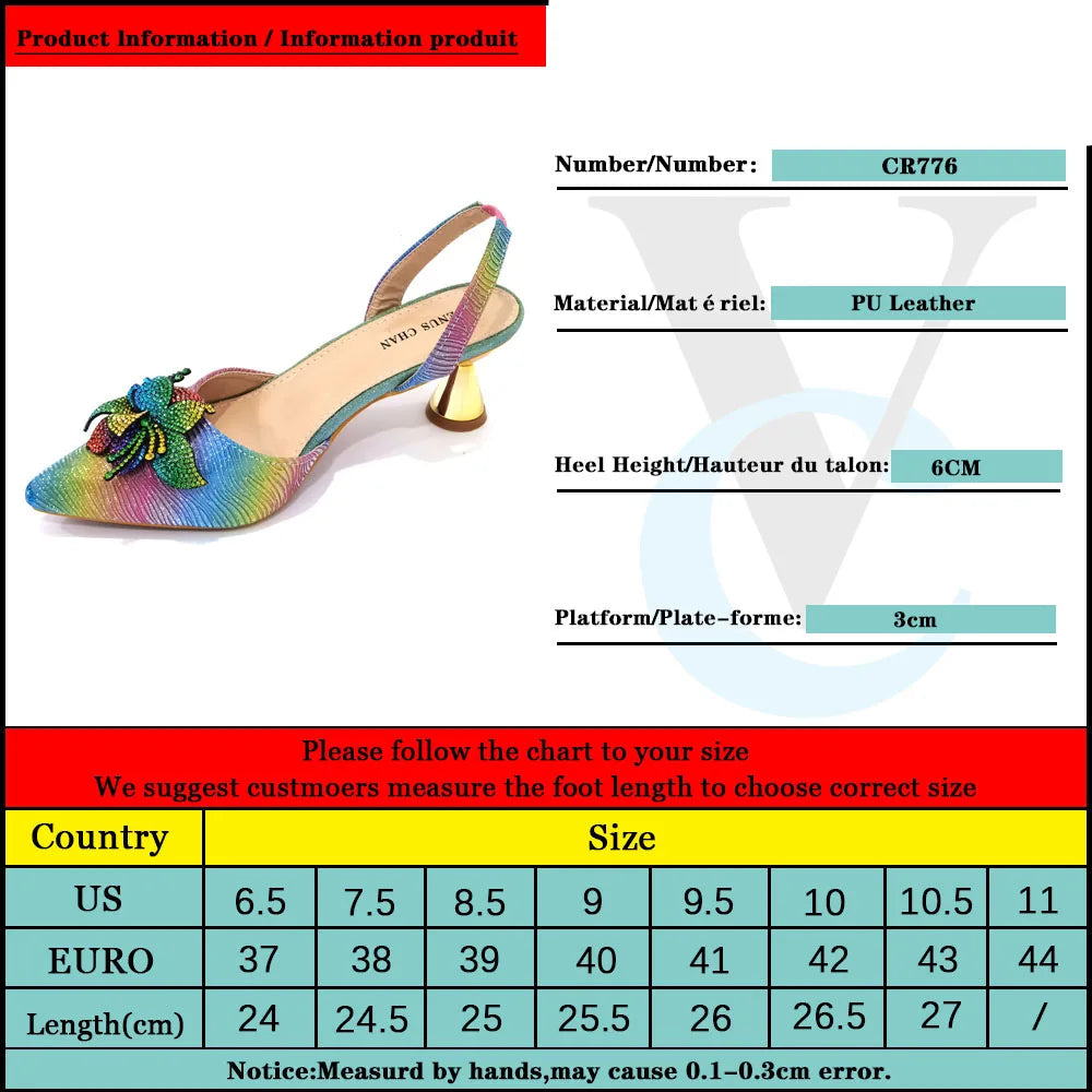 Elegant & Sexy Rainbow Color High Heels & Bag Set with Rhinestone-Embellished Toe - Comfortable Women's Party Shoes