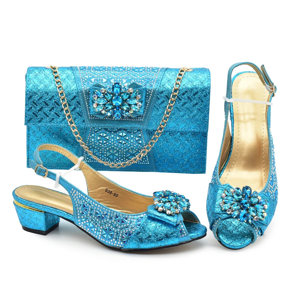 New Arrival: Matching Party Shoes and Bags for Ladies – Elegant Heeled Shoes with Rhinestone Bag and Shoe Set