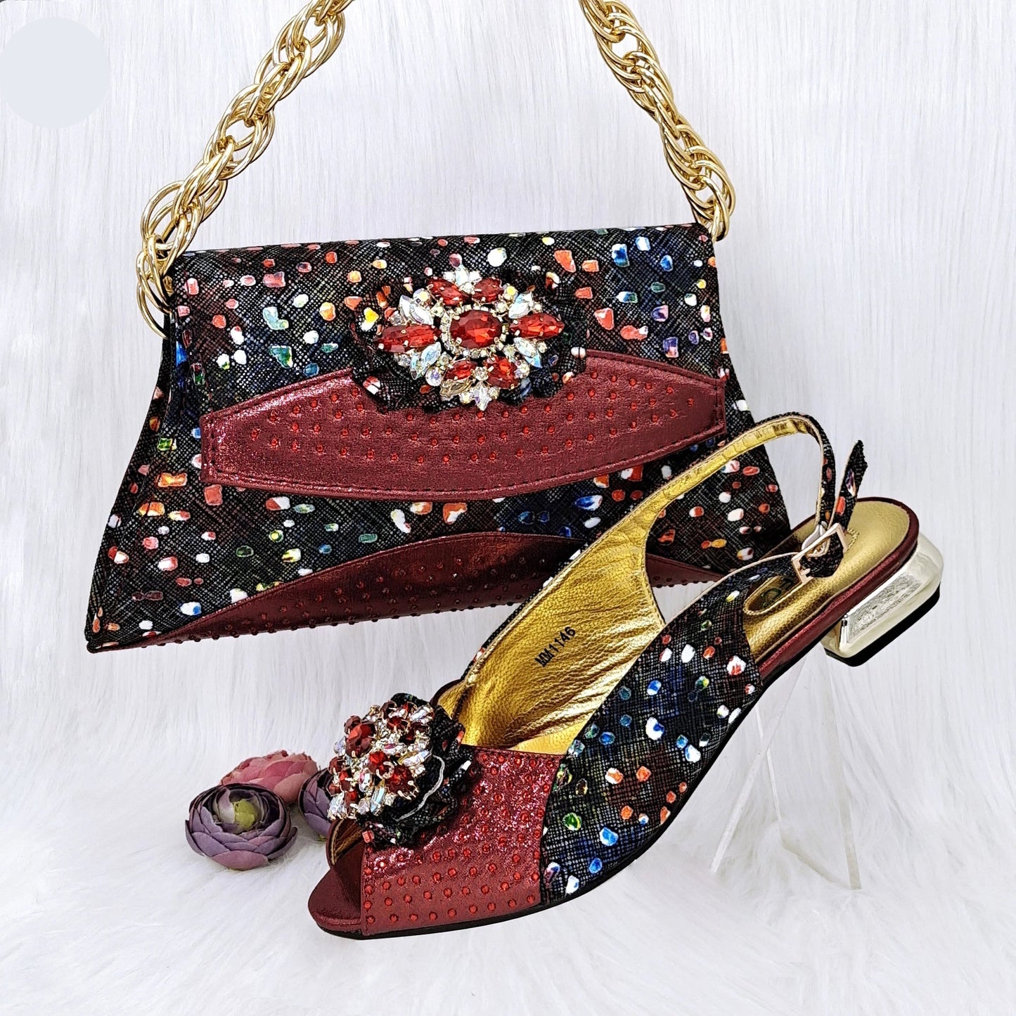 The Latest All-Match French Open-Toe Rhinestone Stiletto Low Heel Shoes & Royal Blue Women's Bag Set