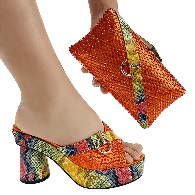 Fashionable Top Italian Designers 2025: Luxury Elegant Clutch Bag & Bright Diamond Snake Print Summer Women’s High Heels