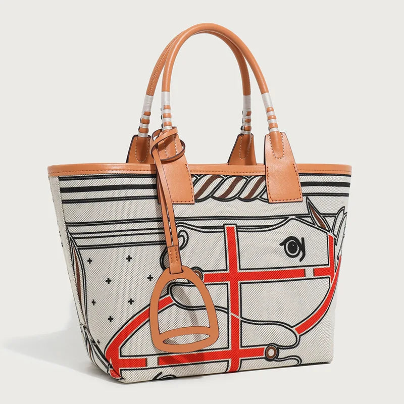 2025 Trendy High-Quality Tote Bag for Women: Geometric Printed Satchel