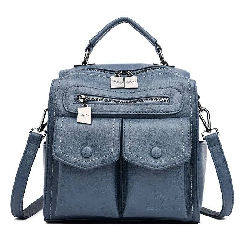 2025 New Fashion Backpack: Women's Casual Multi-Functional Leather Square Shoulder Bag