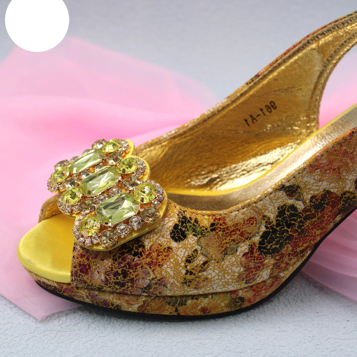 2025 Elegant Yellow Comfort Heels & Bag Set for Women - High-Quality Italian Design with Sparkling Crystals