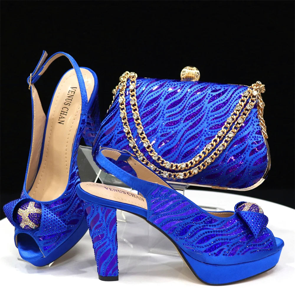 New Arrival: Black Color Women's Heel Shoes Matching Bag Set – Butterfly Design for Wedding Parties