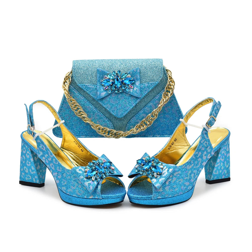 Latest Party Shoes and Bags Set – Fashionable and Elegant Peep Toe Shoes with Matching Handbag for Comfortable Ladies' Wear