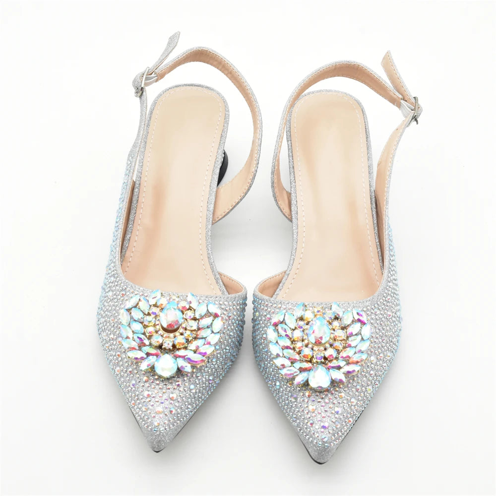 New Italian Shoe and Bag Set 2025 - High-Quality Luxury Full Diamond Design with Rhinestone Decoration