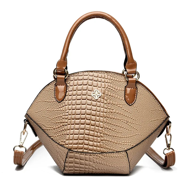 Women's Leather Crocodile Pattern Crossbody Bag: Classic Khaki, Coffee, and Black Handbag