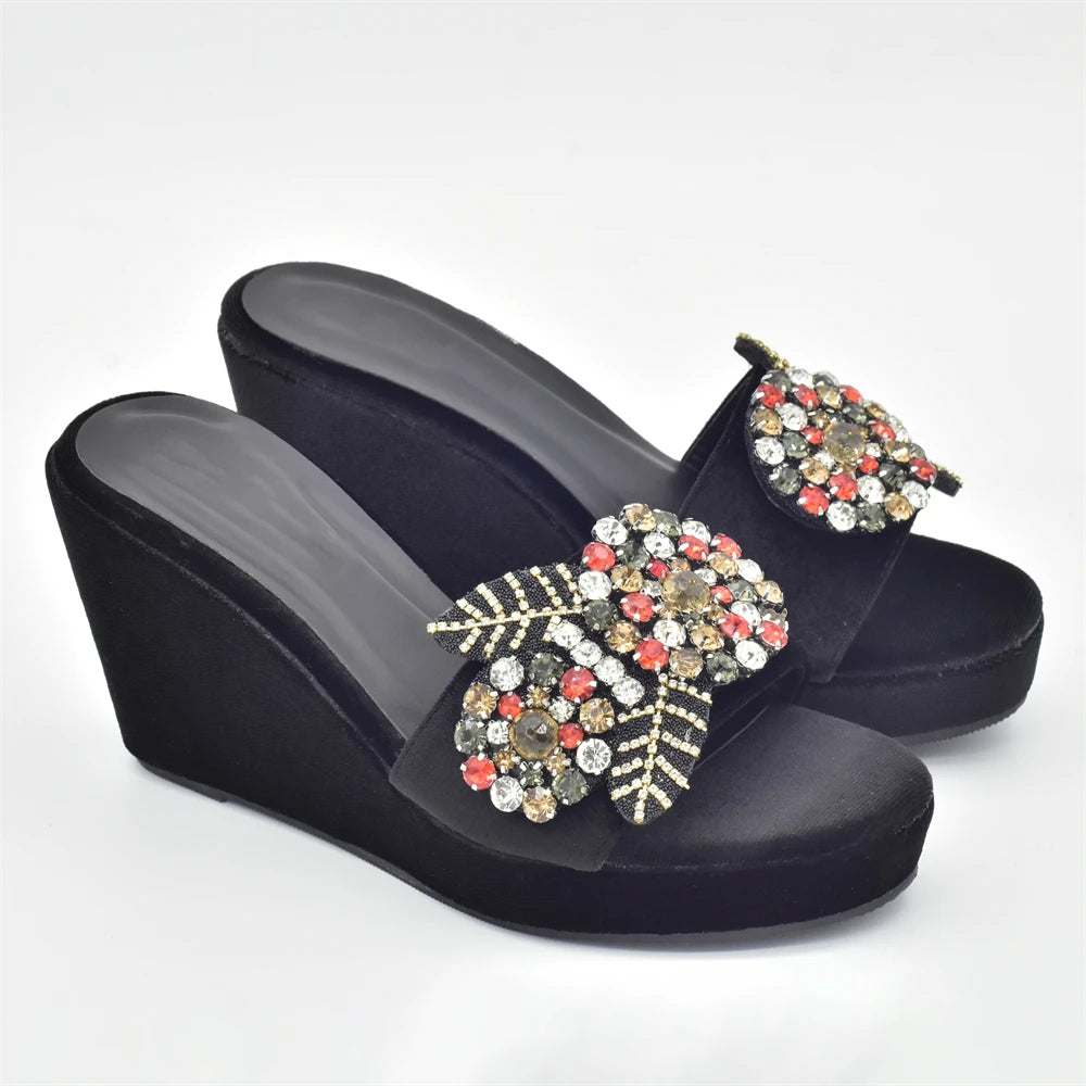 Elegant Italian Wedge Shoes & Bag Matching Set with Appliqués for Women - Perfect for Wedding & Bridal High Heels Pumps