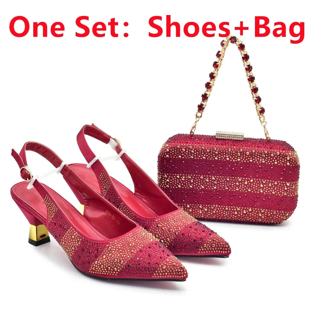 Luxury Women's Wedding Shoes & Bag Set - Italian Rhinestone-Embellished Pumps for Elegant Occasions