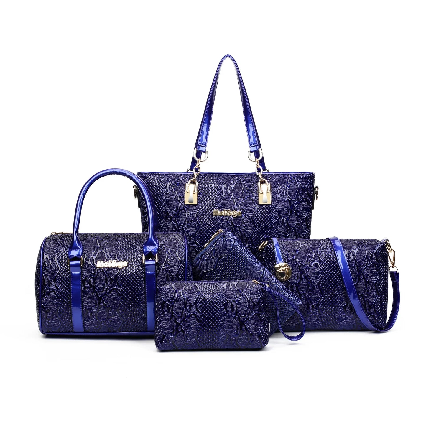 5-Piece Luxury Brands Women's Bag Set: Tote, Shoulder/Messenger, & Clutch in High-Quality Serpentine Design