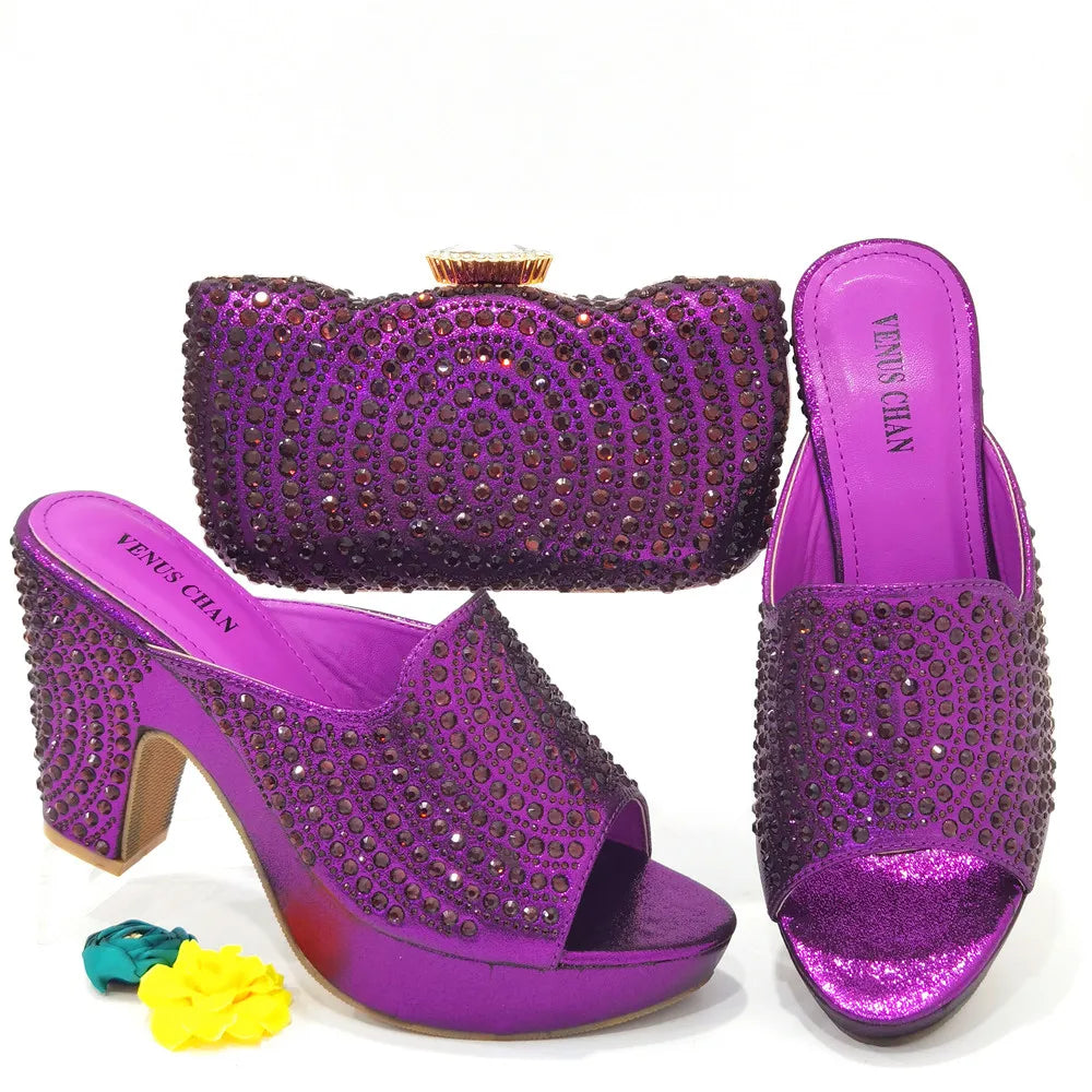 2025 Italian Style Women’s Banquet Shoes & Bag Set: Rhinestone Decoration with High Heels