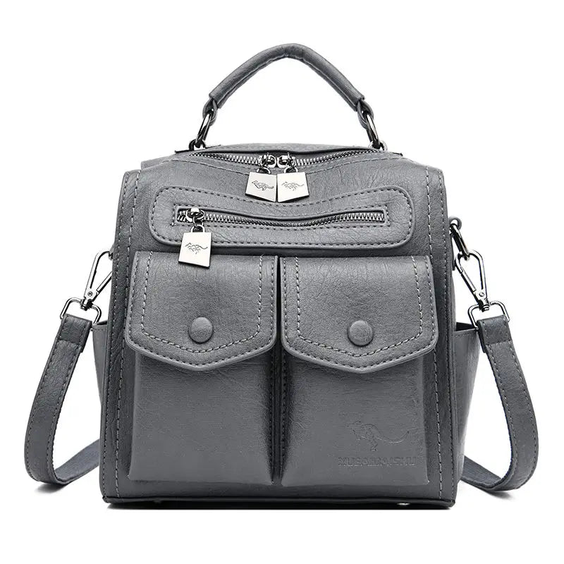 2025 New Fashion Backpack: Women's Casual Multi-Functional Leather Square Shoulder Bag