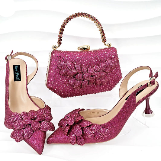 New Best Selling Handmade Garland Bag and Shoes Set - Elegant Pointed Toe Women's Pumps with Crystal Handle Clutch