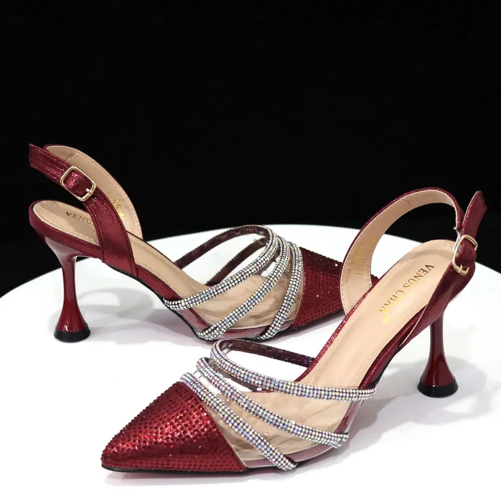 Newest Wine Color Elegant High Heels & Bag Set: Sexy Design for Ladies