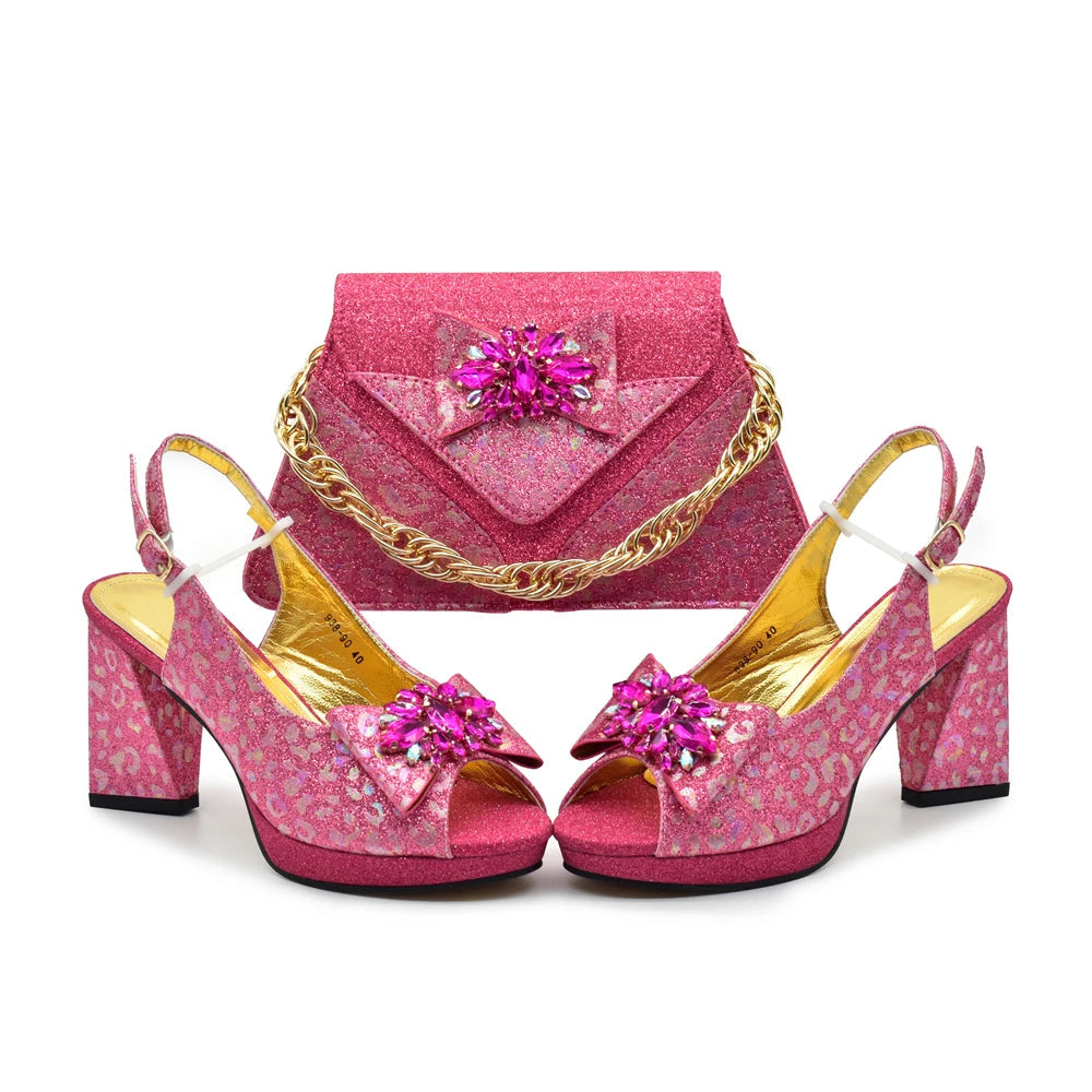 Latest Party Shoes and Bags Set – Fashionable and Elegant Peep Toe Shoes with Matching Handbag for Comfortable Ladies' Wear