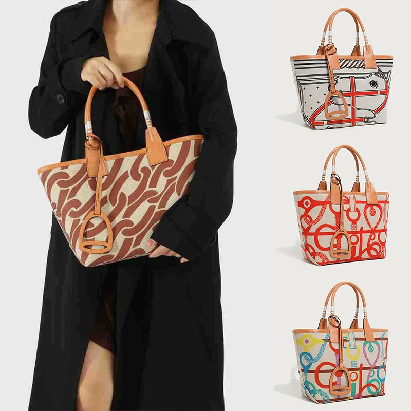 2025 Trendy High-Quality Tote Bag for Women: Geometric Printed Satchel